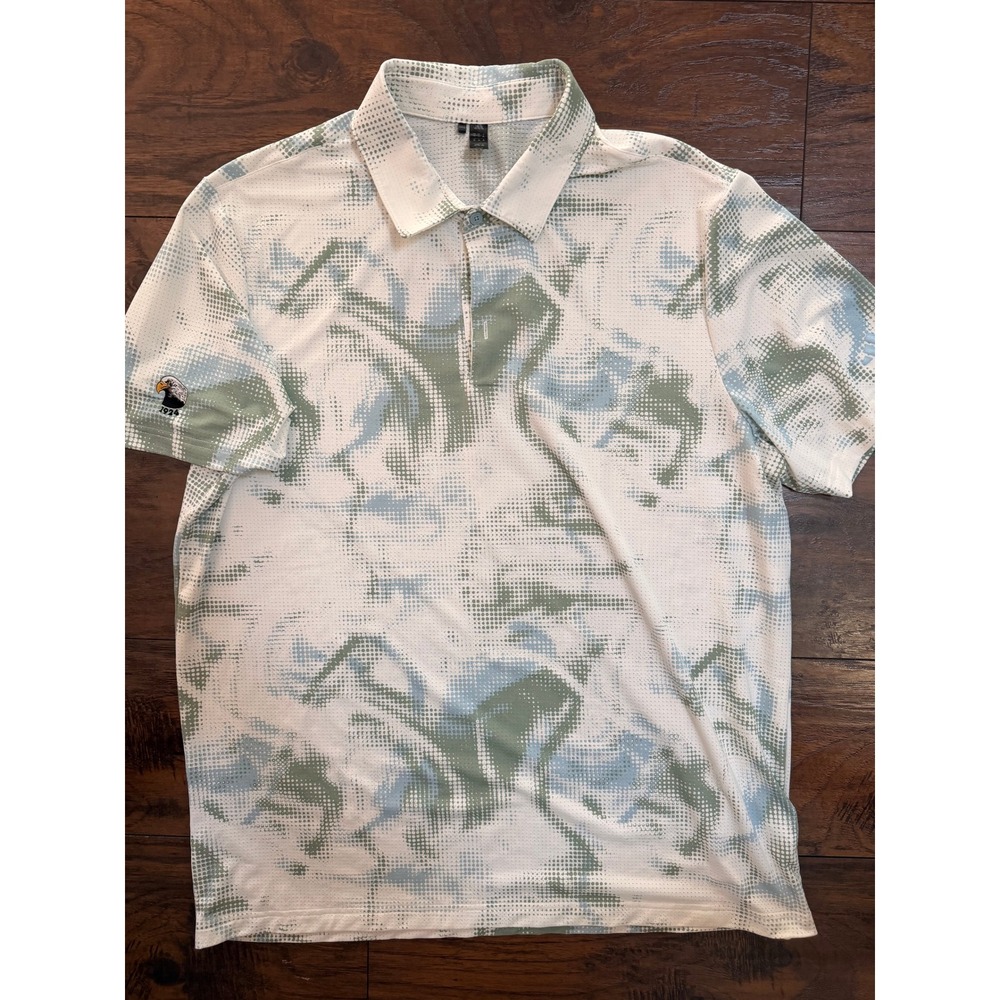 Adidas Mens Golf Polo Shirt Green Blue Abstract Halftone Dot Print XL 1924 Eagle